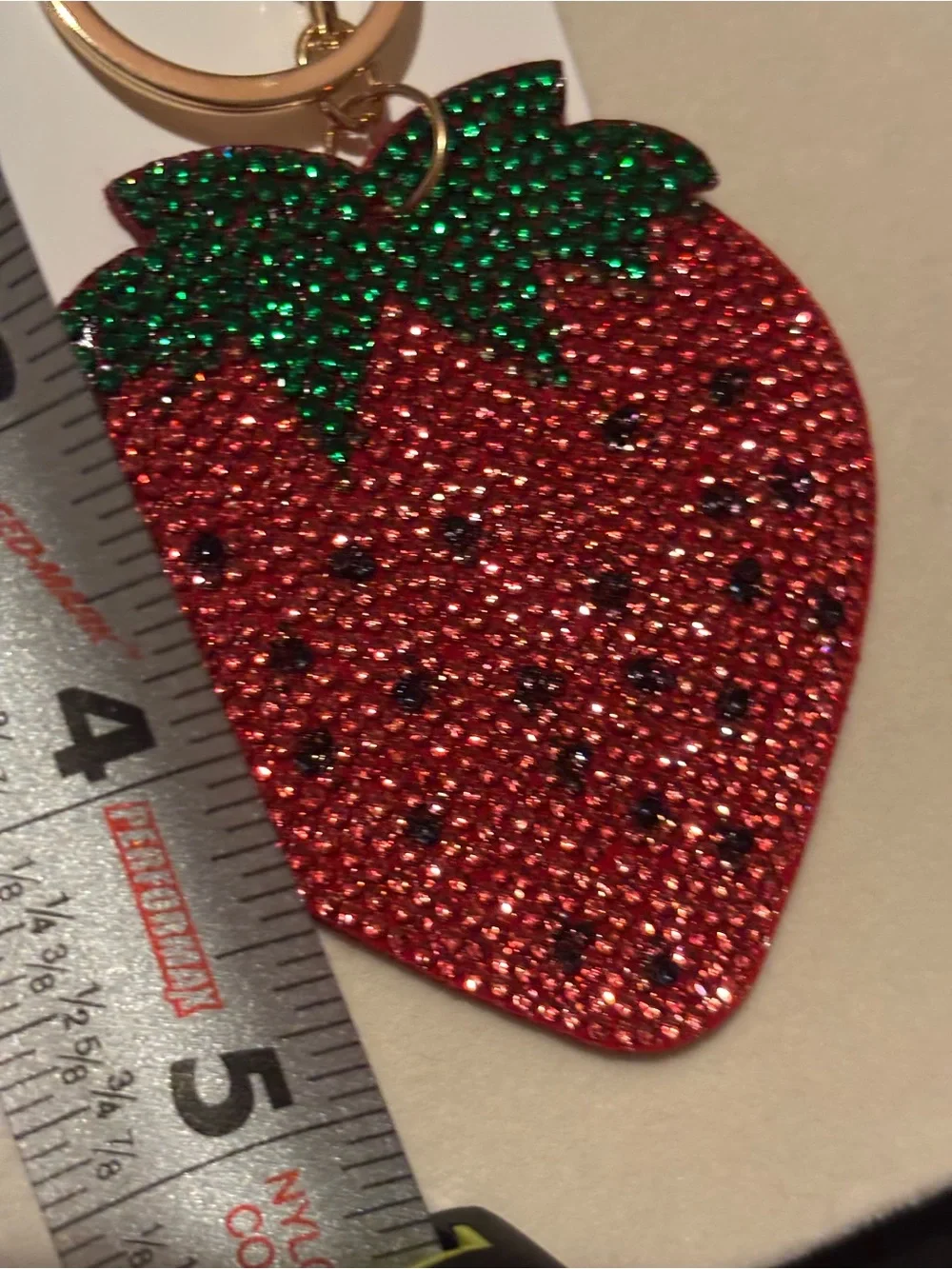 Red & Green Strawberry Keychain / Bag Charm- Sparkly Fruit Charm
